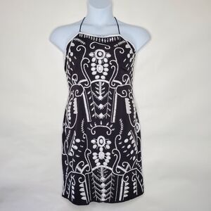 Venus Beaded Sequin Mini Dress Size 16 Black White Strappy Back Evening Glam NEW